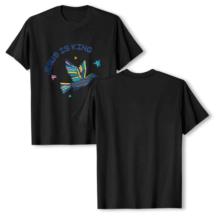 Christianartworkshop T-shirt classique imprimé sur le devant avec l'inscription « Jésus est roi » dessinée à la main, une colombe et une étoile. - image 8