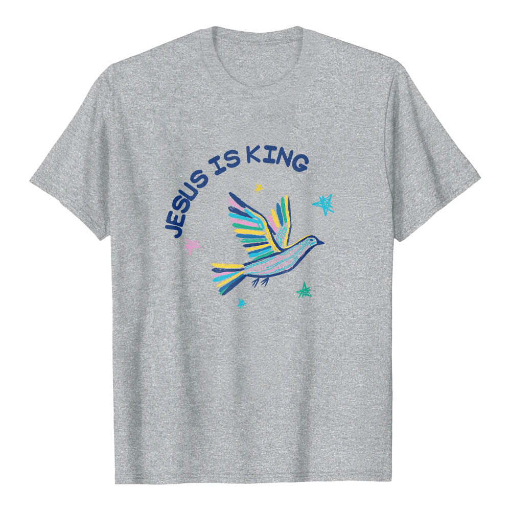 Christianartworkshop T-shirt classique imprimé sur le devant avec l'inscription « Jésus est roi » dessinée à la main, une colombe et une étoile. - Gris - 2XL - image 15