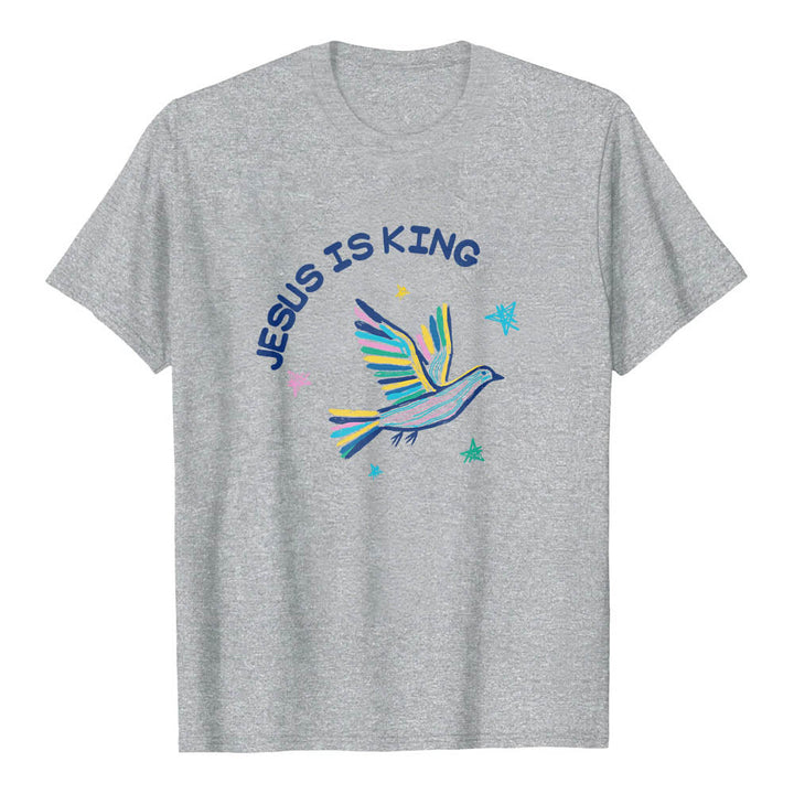 Christianartworkshop T-shirt classique imprimé sur le devant avec l'inscription « Jésus est roi » dessinée à la main, une colombe et une étoile. - Gris - 2XL - image 15