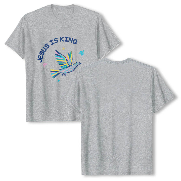 Christianartworkshop T-shirt classique imprimé sur le devant avec l'inscription « Jésus est roi » dessinée à la main, une colombe et une étoile. - image 17