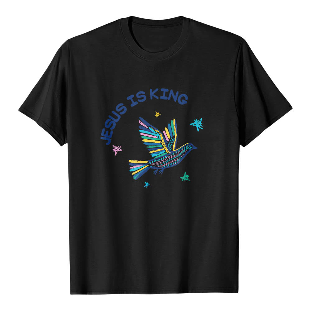 Christianartworkshop T-shirt classique imprimé sur le devant avec l'inscription « Jésus est roi » dessinée à la main, une colombe et une étoile. - Noir - 2XL - image 6