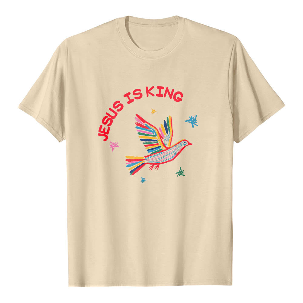 Christianartworkshop T-shirt classique imprimé sur le devant avec l'inscription « Jésus est roi » dessinée à la main, une colombe et une étoile. - Beige - 2XL - image 18