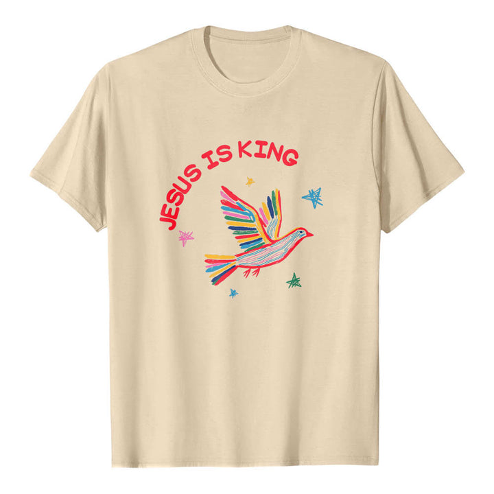 Christianartworkshop T-shirt classique imprimé sur le devant avec l'inscription « Jésus est roi » dessinée à la main, une colombe et une étoile. - Beige - 2XL - image 18