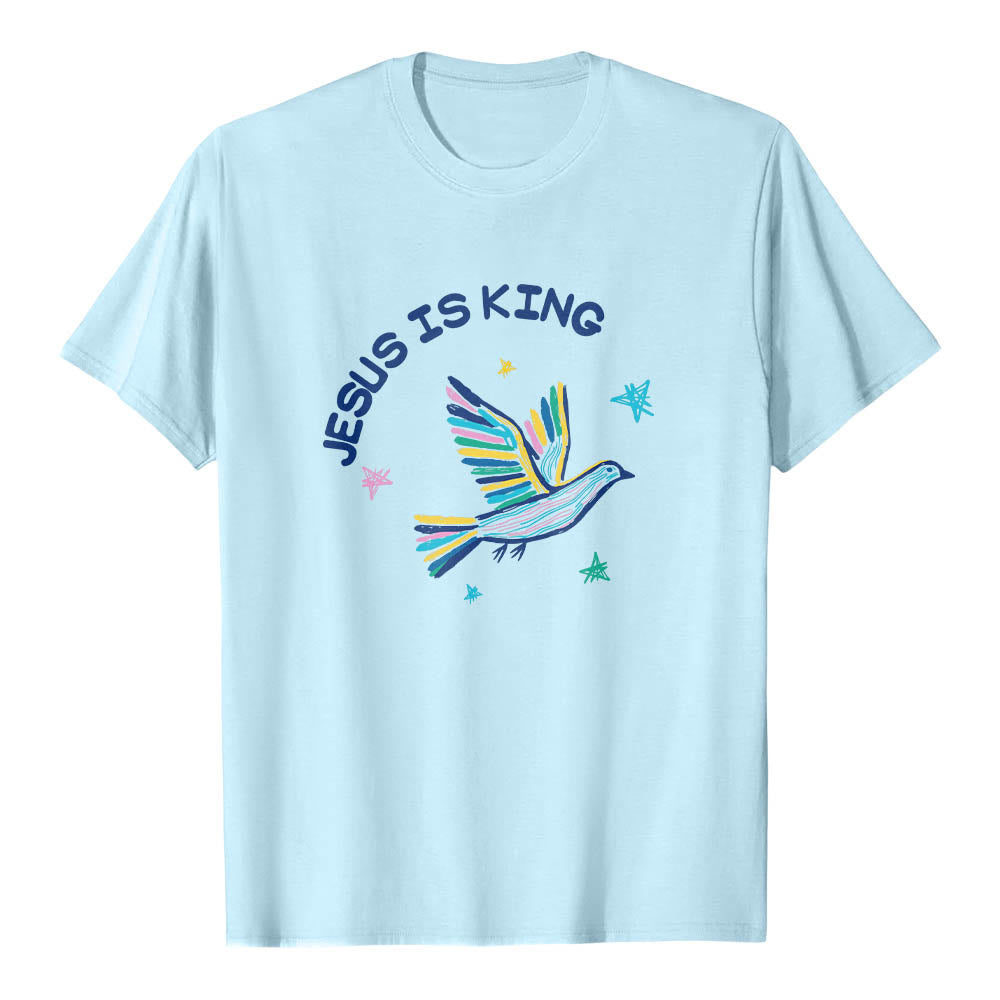 Christianartworkshop T-shirt classique imprimé sur le devant avec l'inscription « Jésus est roi » dessinée à la main, une colombe et une étoile. - Bleu - 2XL - image 9