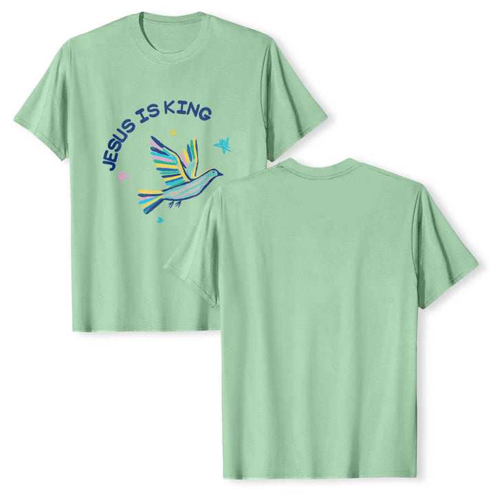 Christianartworkshop T-shirt classique imprimé sur le devant avec l'inscription « Jésus est roi » dessinée à la main, une colombe et une étoile. - image 23