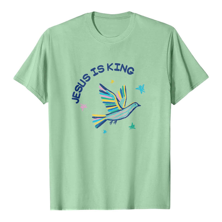 Christianartworkshop T-shirt classique imprimé sur le devant avec l'inscription « Jésus est roi » dessinée à la main, une colombe et une étoile. - Vert clair - 2XL - image 21