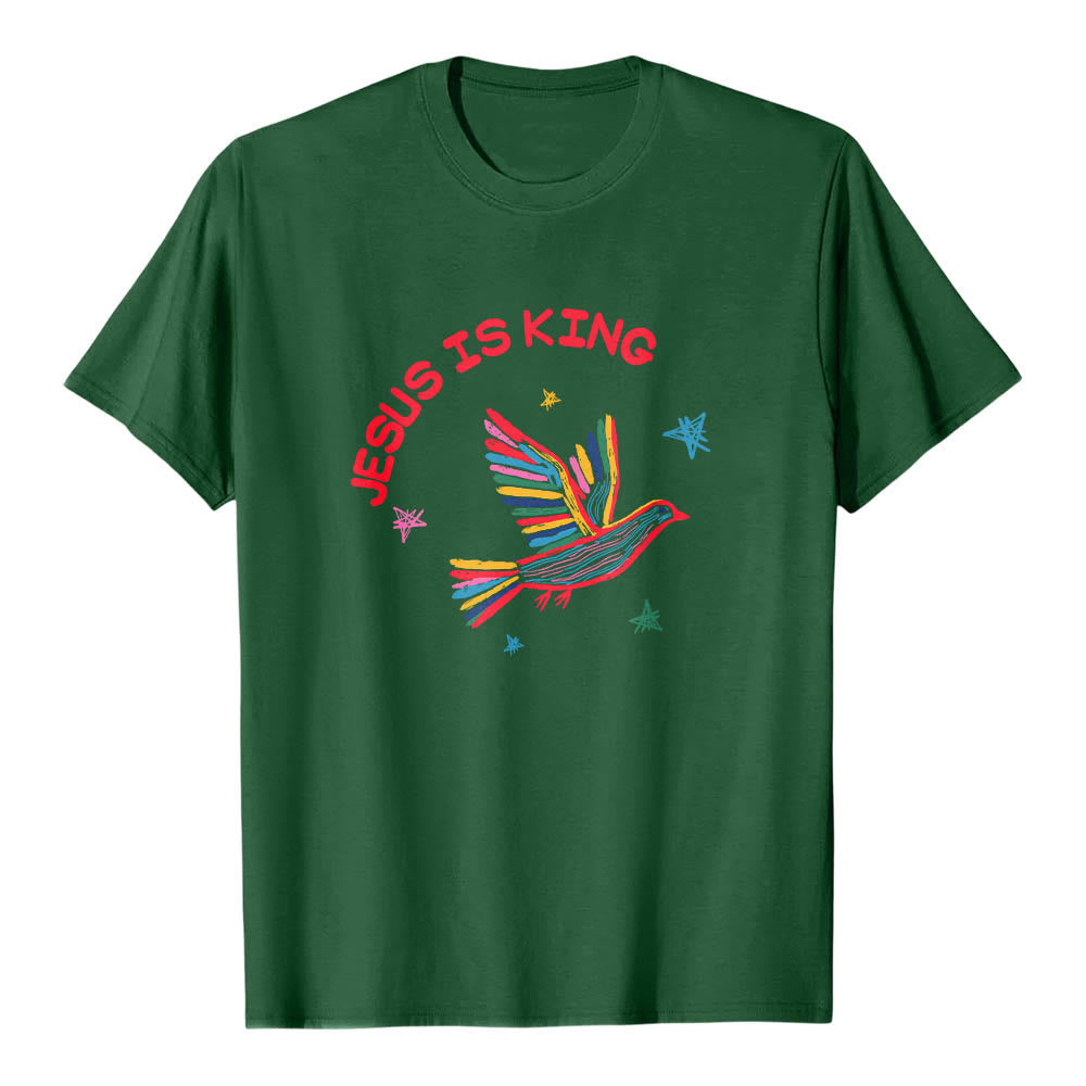 Christianartworkshop T-shirt classique imprimé sur le devant avec l'inscription « Jésus est roi » dessinée à la main, une colombe et une étoile. - Vert foncé - 2XL - image 3