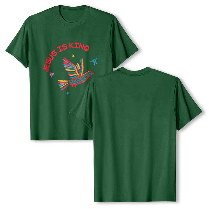 Christianartworkshop T-shirt classique imprimé sur le devant avec l'inscription « Jésus est roi » dessinée à la main, une colombe et une étoile. - image 4