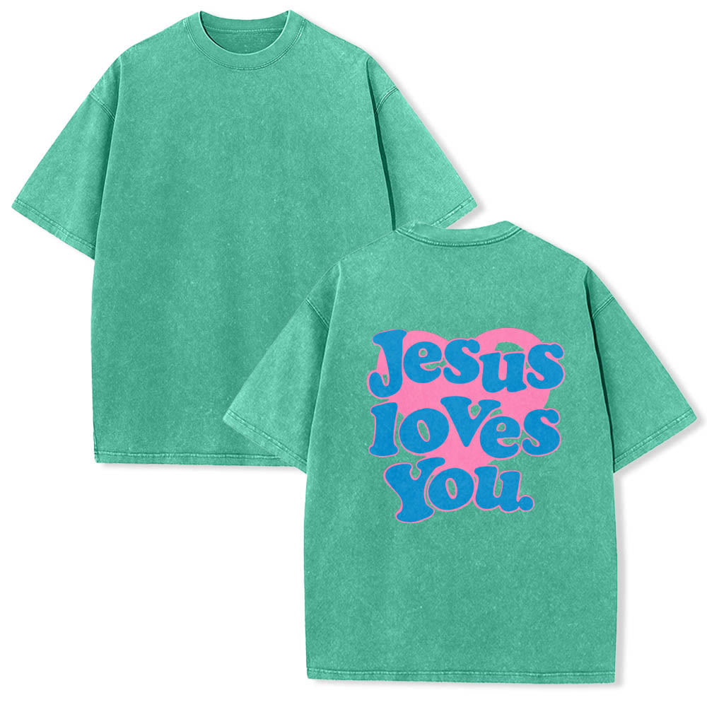 Christianartworkshop T-shirt délavé avec inscription « Jésus t’aime » en police bulle et cœur - image 11