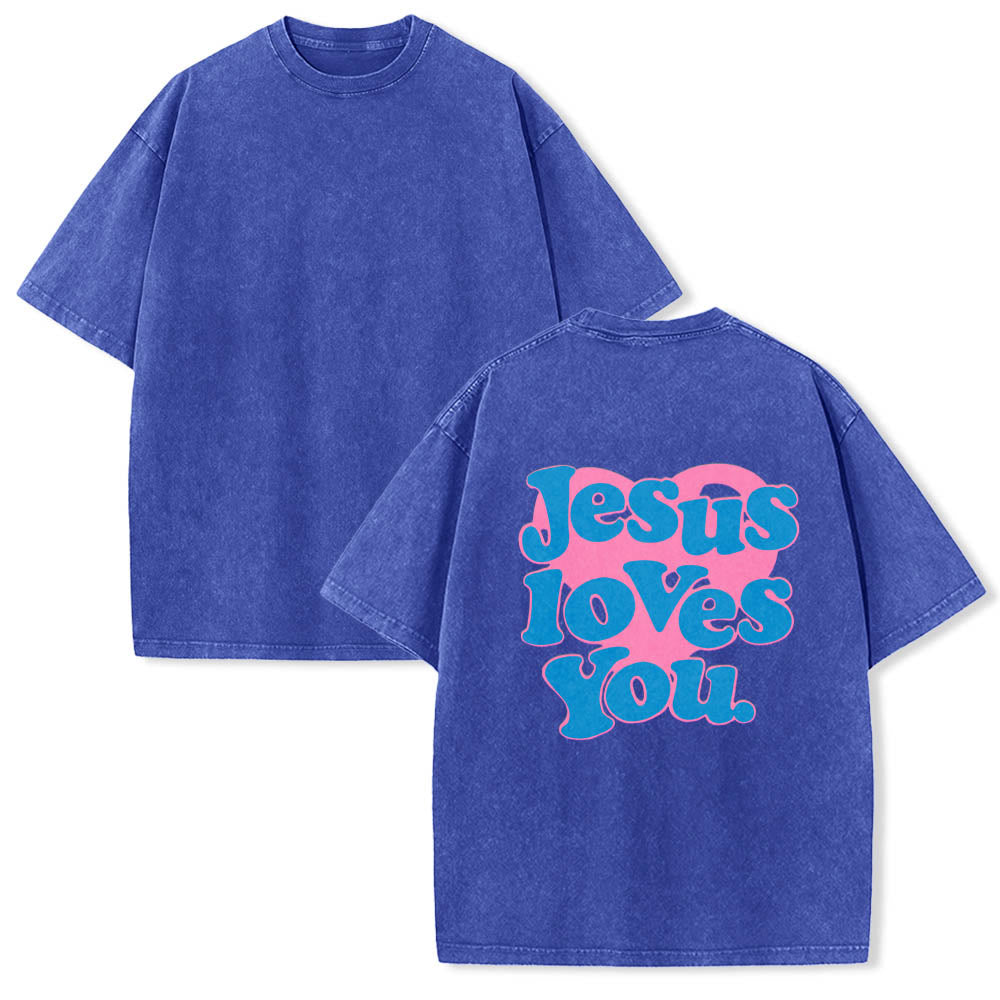 Christianartworkshop T-shirt délavé avec inscription « Jésus t’aime » en police bulle et cœur - image 7