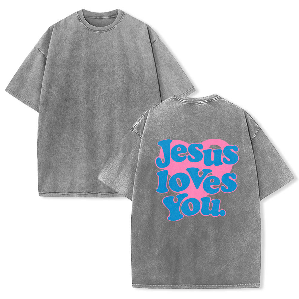 Christianartworkshop T-shirt délavé avec inscription « Jésus t’aime » en police bulle et cœur - image 3