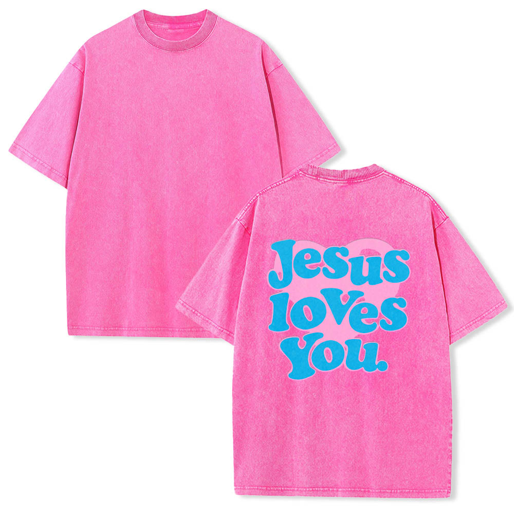 Christianartworkshop T-shirt délavé avec inscription « Jésus t’aime » en police bulle et cœur - image 15