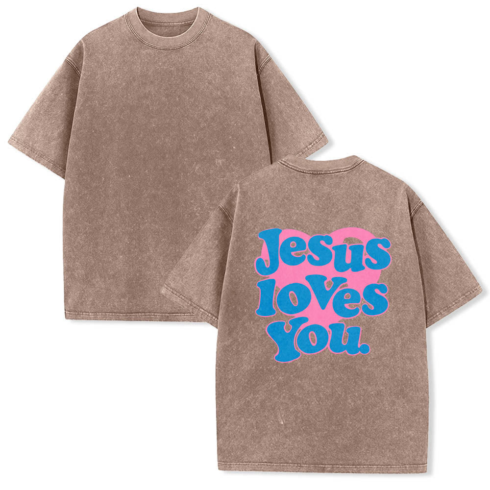 Christianartworkshop T-shirt délavé avec inscription « Jésus t’aime » en police bulle et cœur - image 9