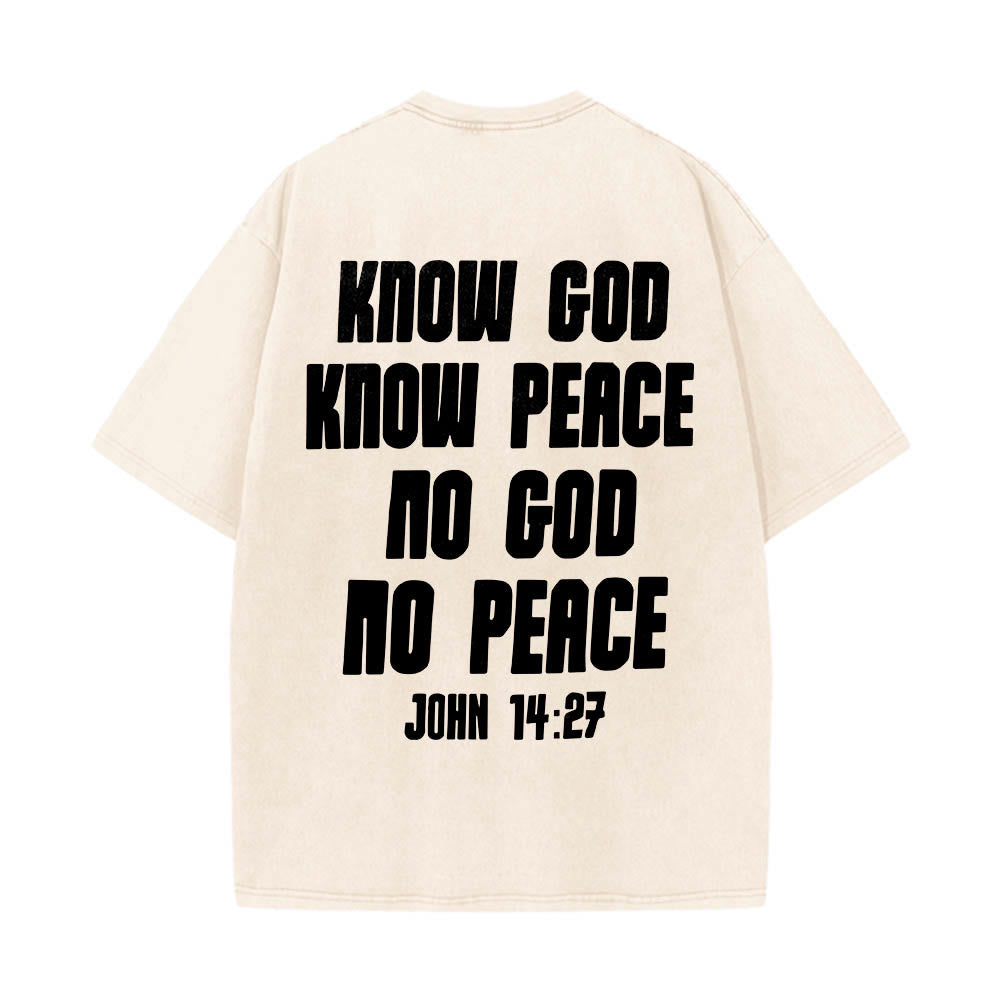 Christianartworkshop T-shirt délavé avec imprimé recto verso « Buste de Jésus couronné d’épines » (Jean 14:27) et inscription recto verso. - image 2
