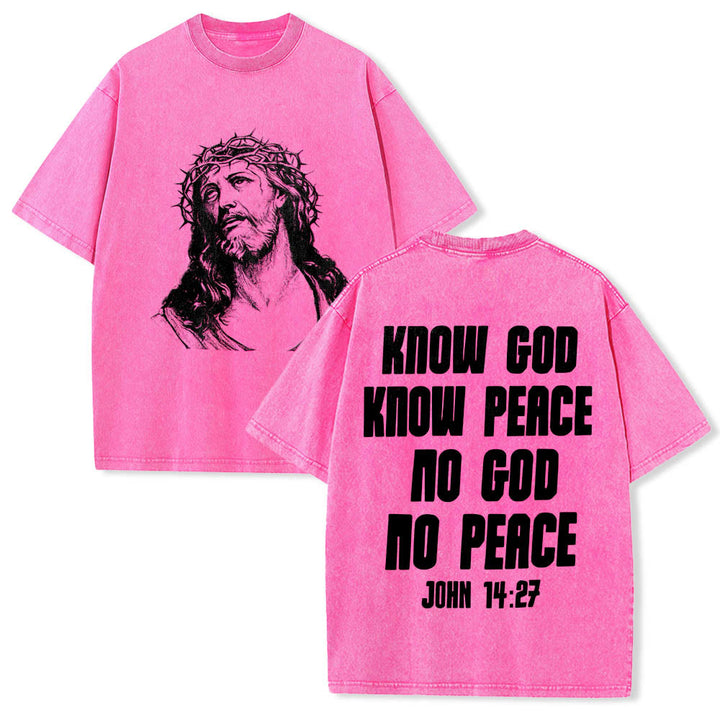 Christianartworkshop T-shirt délavé avec imprimé recto verso « Buste de Jésus couronné d’épines » (Jean 14:27) et inscription recto verso. - Rose - 5XL - image 21