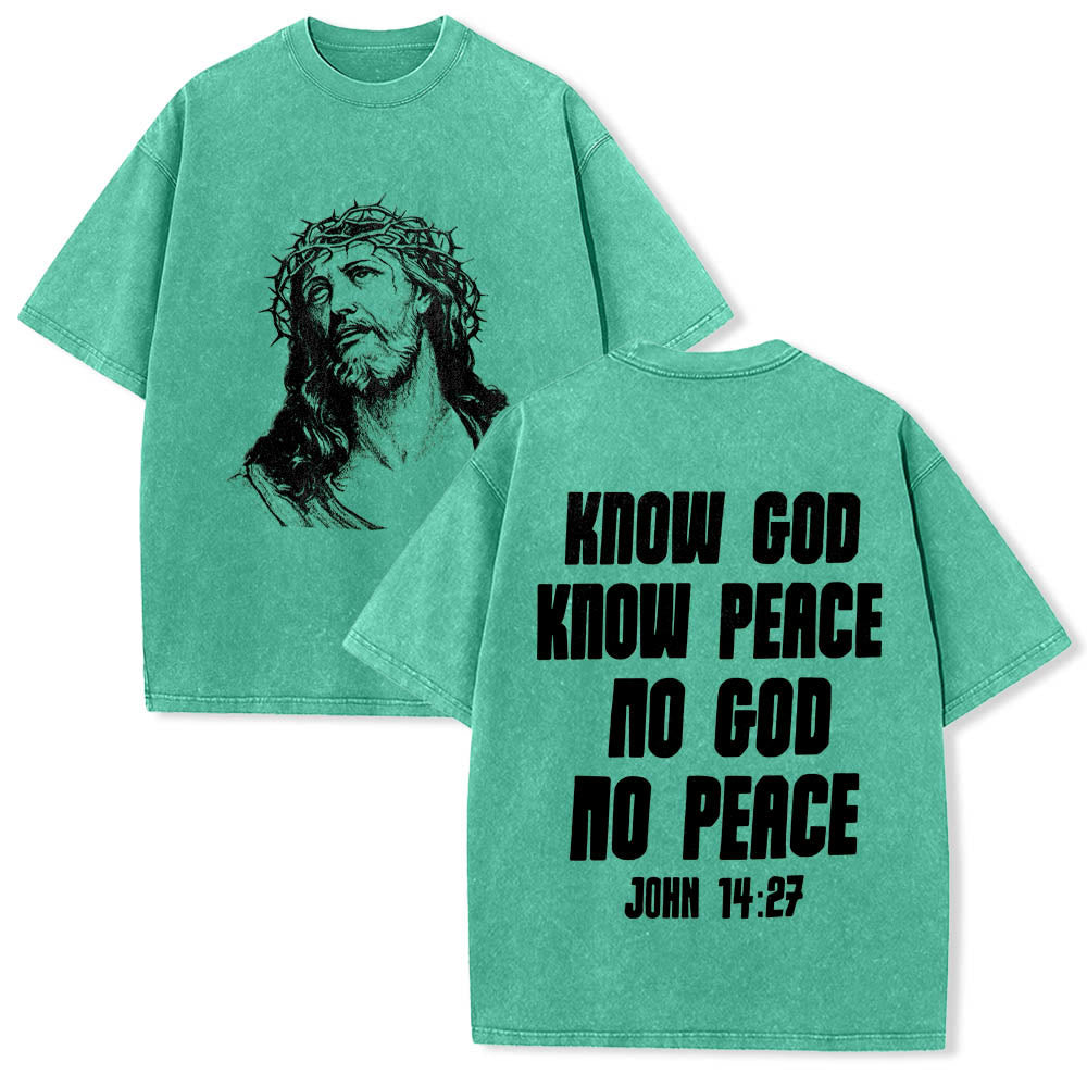 Christianartworkshop T-shirt délavé avec imprimé recto verso « Buste de Jésus couronné d’épines » (Jean 14:27) et inscription recto verso. - Vert - 5XL - image 15