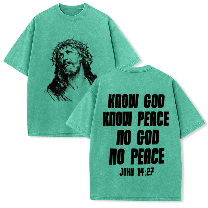 Christianartworkshop T-shirt délavé avec imprimé recto verso « Buste de Jésus couronné d’épines » (Jean 14:27) et inscription recto verso. - Vert - 5XL - image 15