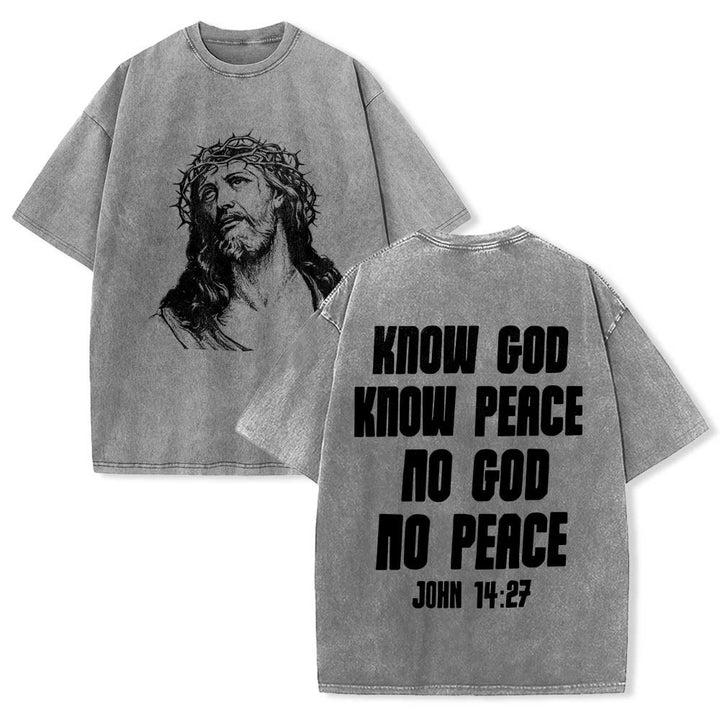 Christianartworkshop T-shirt délavé avec imprimé recto verso « Buste de Jésus couronné d’épines » (Jean 14:27) et inscription recto verso. - Gris - 5XL - image 6