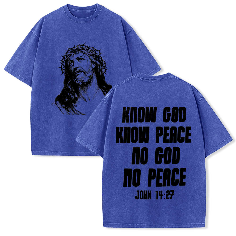 Christianartworkshop T-shirt délavé avec imprimé recto verso « Buste de Jésus couronné d’épines » (Jean 14:27) et inscription recto verso. - Bleu - 5XL - image 12