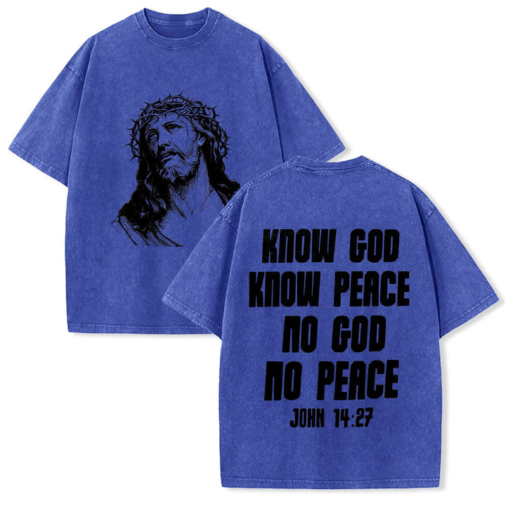 Christianartworkshop T-shirt délavé avec imprimé recto verso « Buste de Jésus couronné d’épines » (Jean 14:27) et inscription recto verso. - Bleu - 5XL - image 12