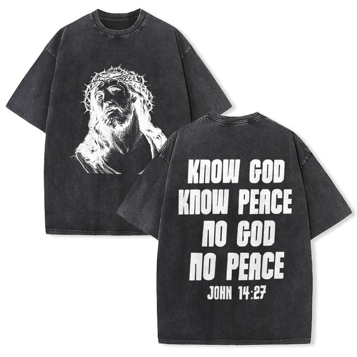 Christianartworkshop T-shirt délavé avec imprimé recto verso « Buste de Jésus couronné d’épines » (Jean 14:27) et inscription recto verso. - Noir - 5XL - image 9