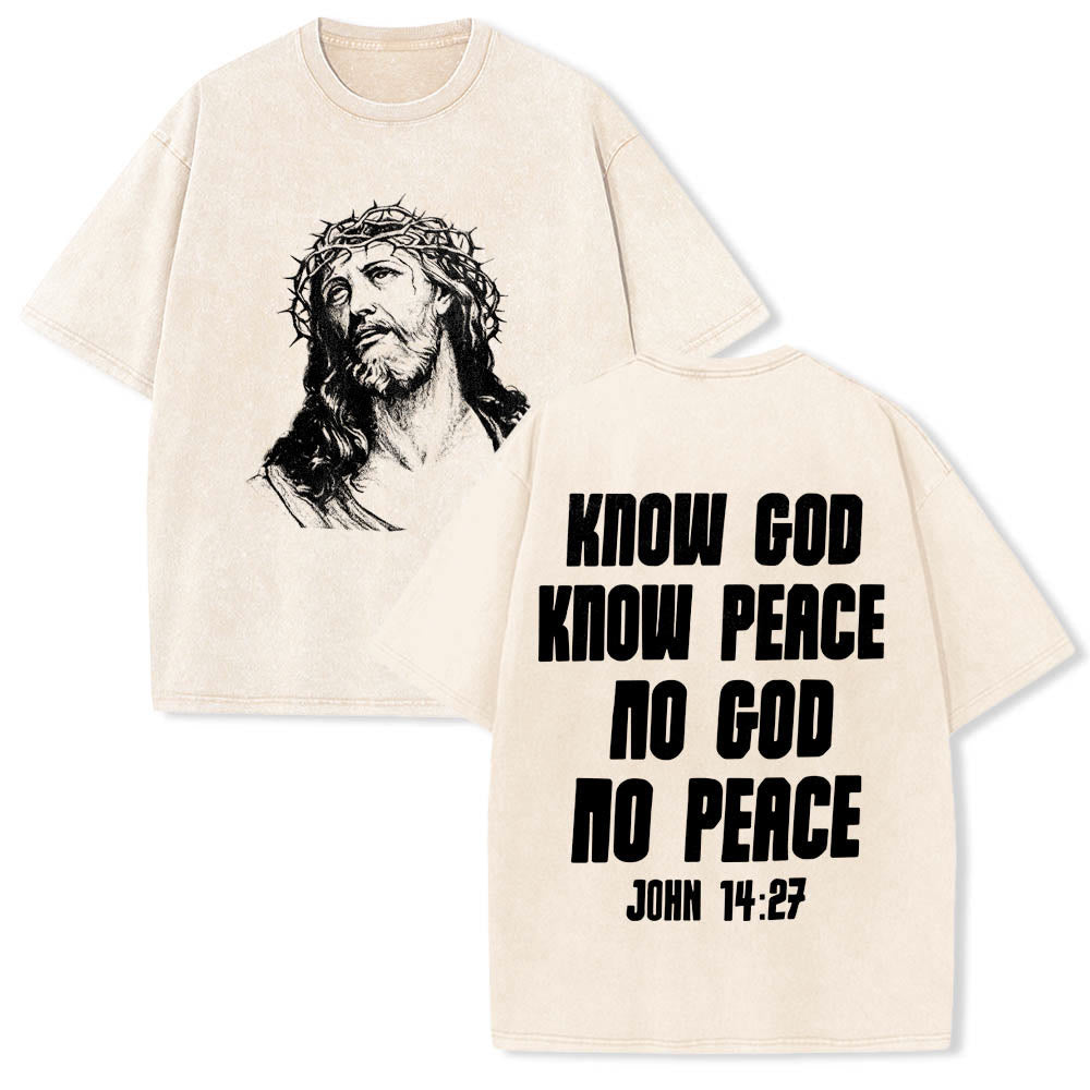 Christianartworkshop T-shirt délavé avec imprimé recto verso « Buste de Jésus couronné d’épines » (Jean 14:27) et inscription recto verso. - Beige - 5XL - image 0