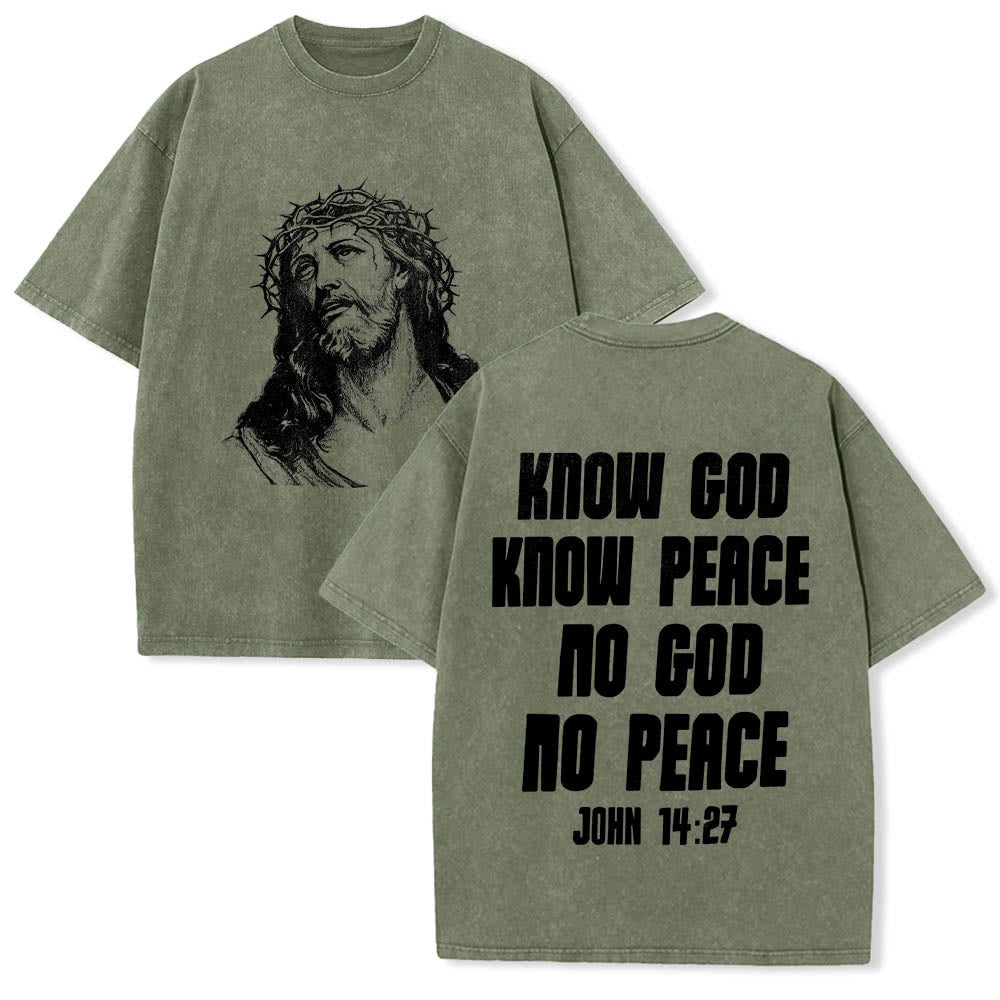 Christianartworkshop T-shirt délavé avec imprimé recto verso « Buste de Jésus couronné d’épines » (Jean 14:27) et inscription recto verso. - Vert armée - 5XL - image 24