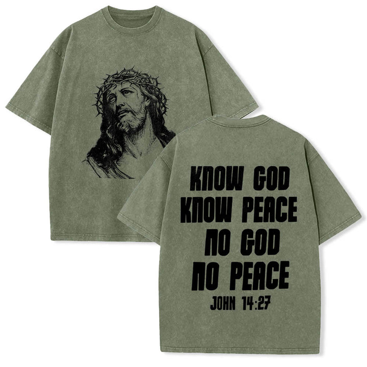 Christianartworkshop T-shirt délavé avec imprimé recto verso « Buste de Jésus couronné d’épines » (Jean 14:27) et inscription recto verso. - Vert armée - 5XL - image 24