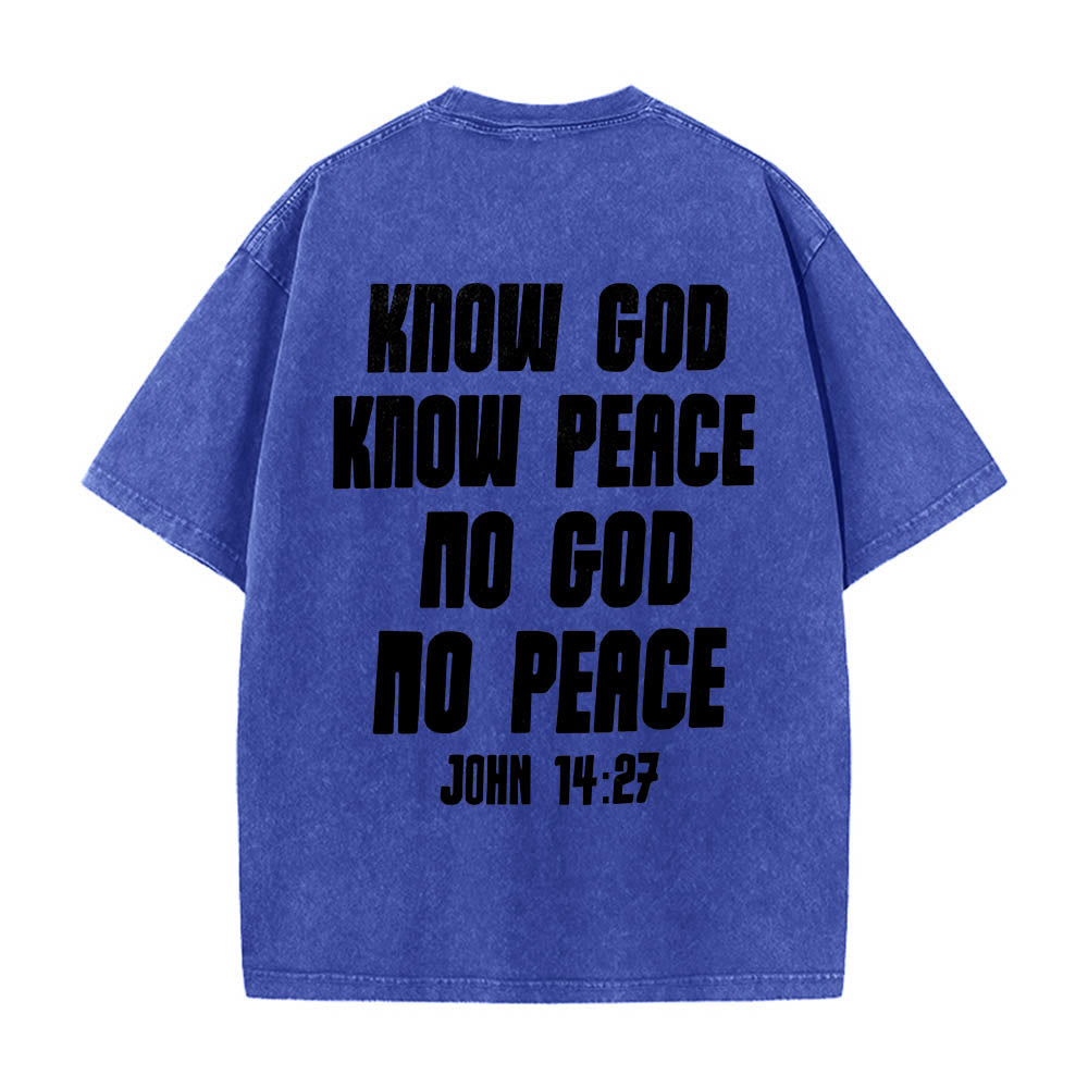 Christianartworkshop T-shirt délavé avec imprimé recto verso « Buste de Jésus couronné d’épines » (Jean 14:27) et inscription recto verso. - image 14
