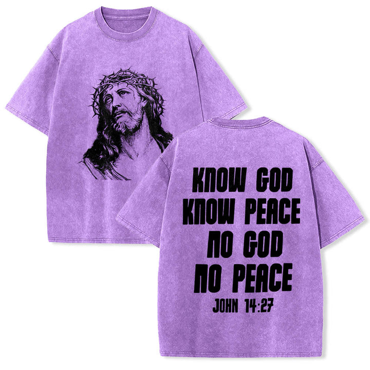 Christianartworkshop T-shirt délavé avec imprimé recto verso « Buste de Jésus couronné d’épines » (Jean 14:27) et inscription recto verso. - Violet - 5XL - image 18