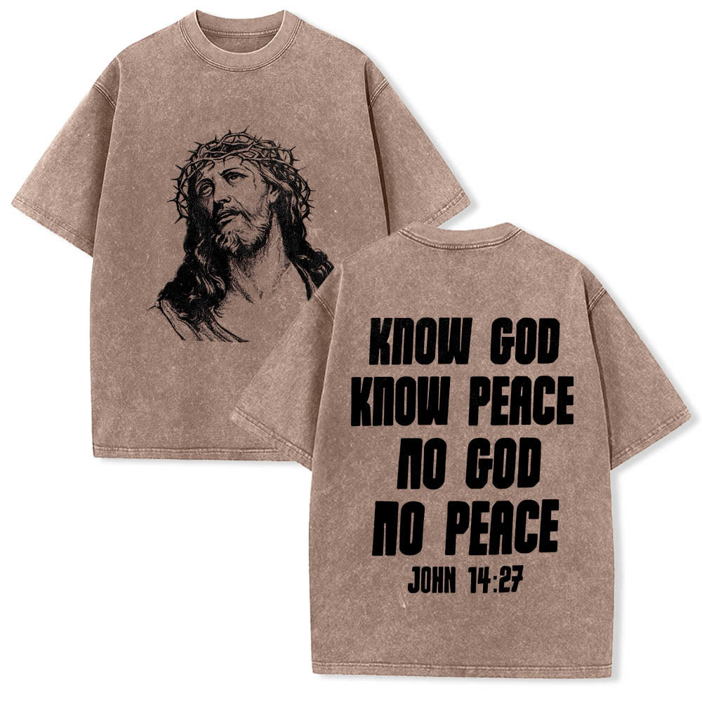 Christianartworkshop T-shirt délavé avec imprimé recto verso « Buste de Jésus couronné d’épines » (Jean 14:27) et inscription recto verso. - Brun - 5XL - image 3