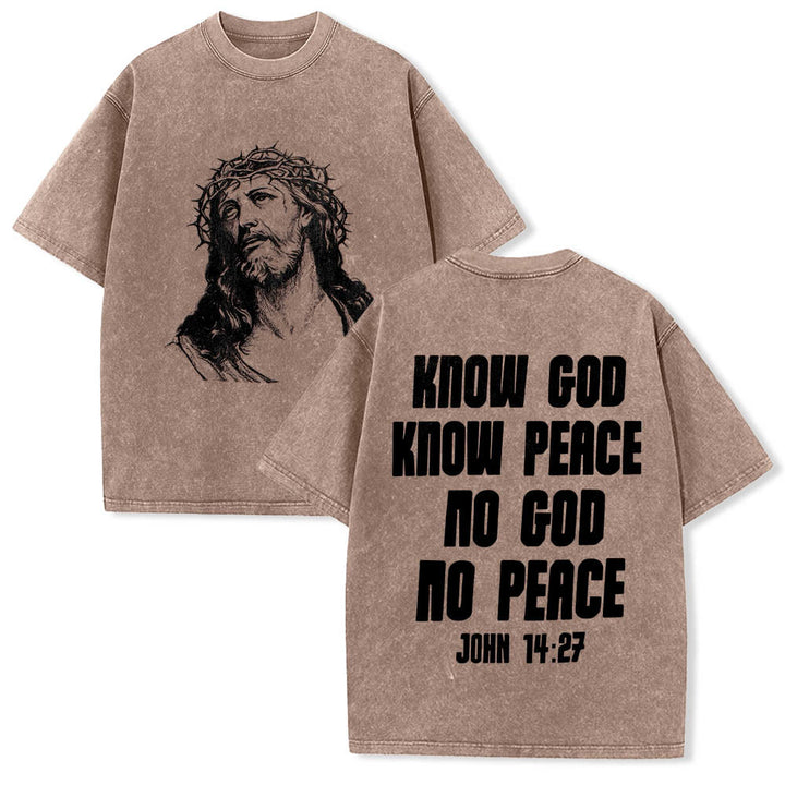 Christianartworkshop T-shirt délavé avec imprimé recto verso « Buste de Jésus couronné d’épines » (Jean 14:27) et inscription recto verso. - Brun - 5XL - image 3