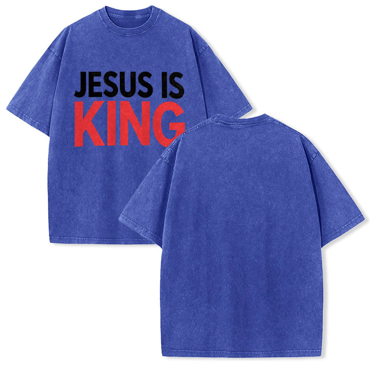 Christianartworkshop T-shirt délavé à imprimé typographique gras en blocs de deux niveaux « Jésus est roi » - image 9