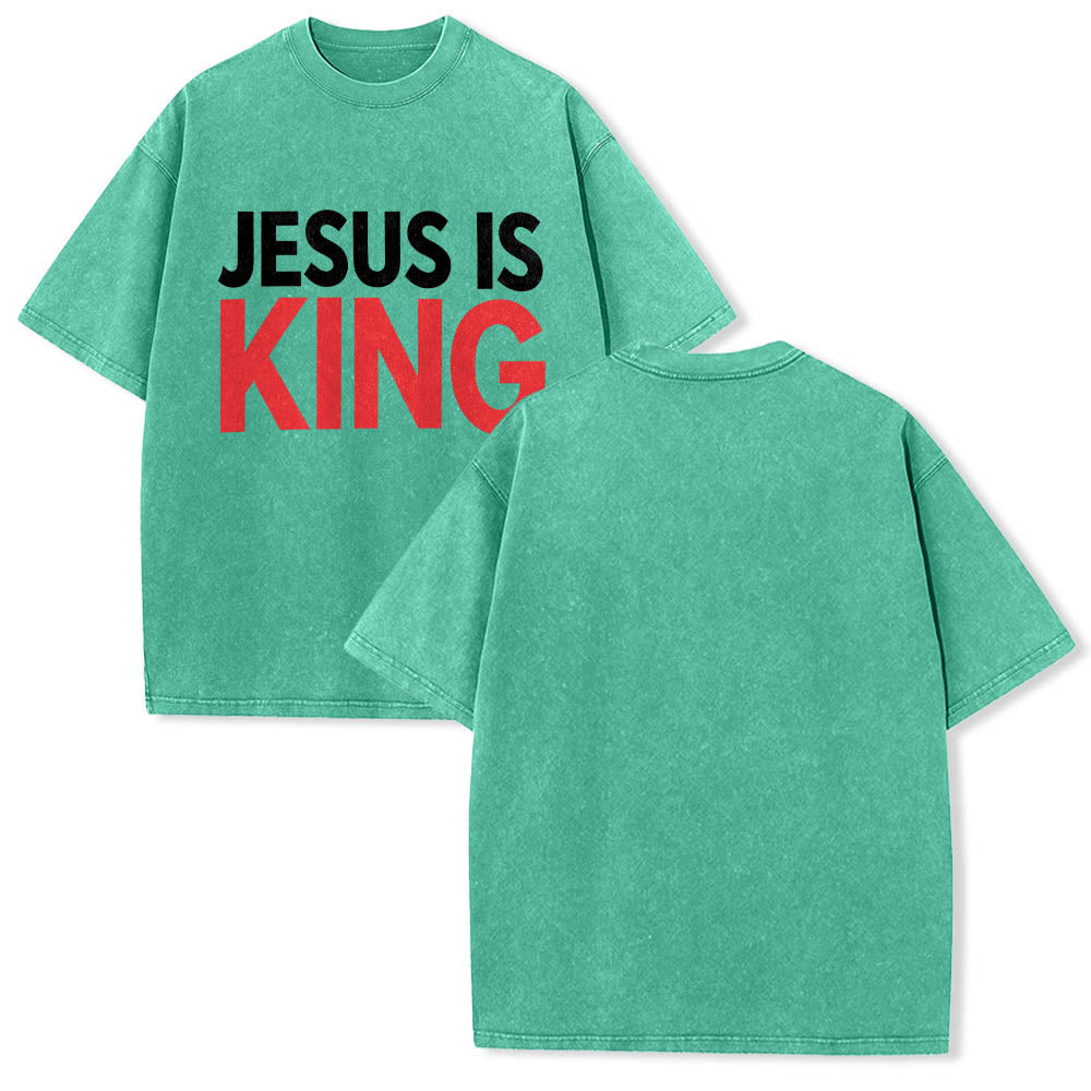 Christianartworkshop T-shirt délavé à imprimé typographique gras en blocs de deux niveaux « Jésus est roi » - image 11