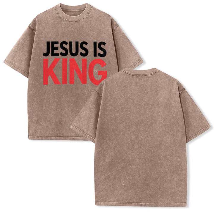 Christianartworkshop T-shirt délavé à imprimé typographique gras en blocs de deux niveaux « Jésus est roi » - image 5