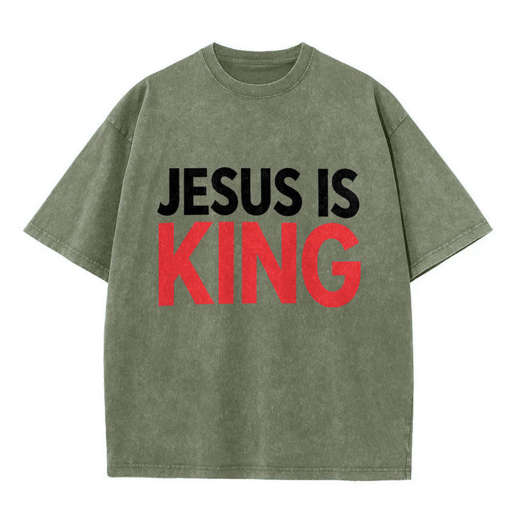 Christianartworkshop T-shirt délavé à imprimé typographique gras en blocs de deux niveaux « Jésus est roi » - Vert armée - 5XL - image 16