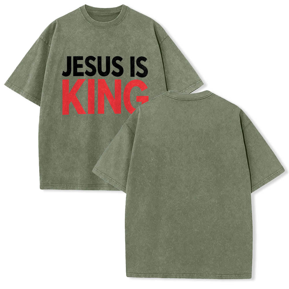 Christianartworkshop T-shirt délavé à imprimé typographique gras en blocs de deux niveaux « Jésus est roi » - image 17