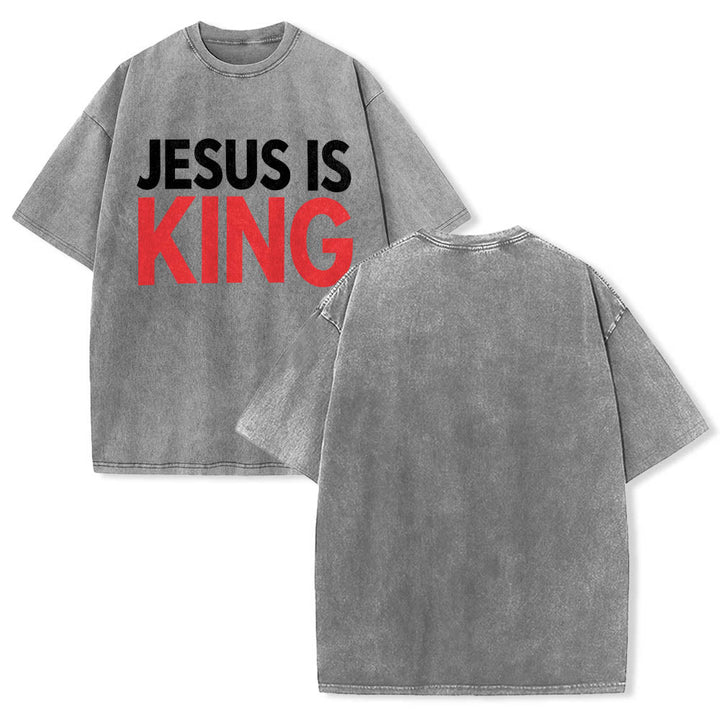 Christianartworkshop T-shirt délavé à imprimé typographique gras en blocs de deux niveaux « Jésus est roi » - image 7