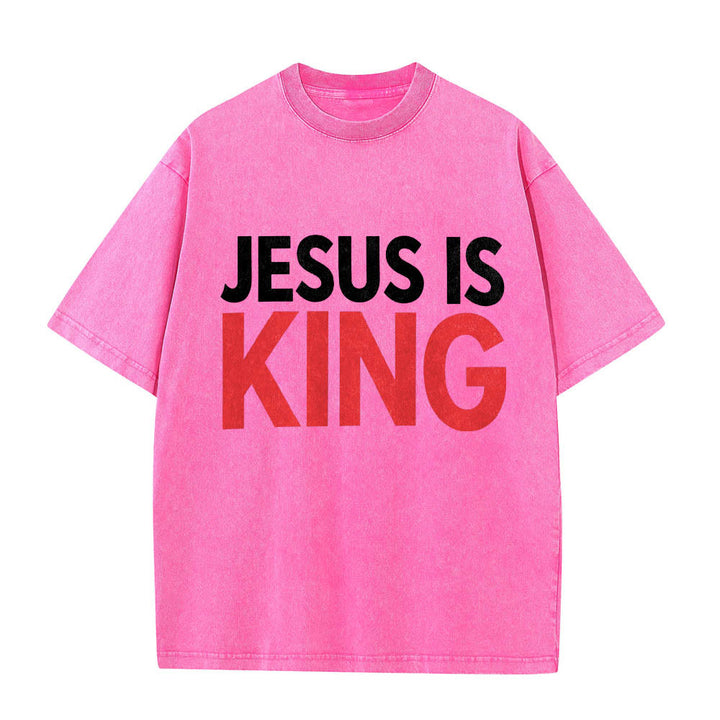 Christianartworkshop T-shirt délavé à imprimé typographique gras en blocs de deux niveaux « Jésus est roi » - Rose - 5XL - image 14