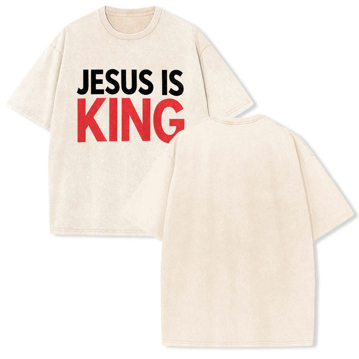 Christianartworkshop T-shirt délavé à imprimé typographique gras en blocs de deux niveaux « Jésus est roi » - image 3