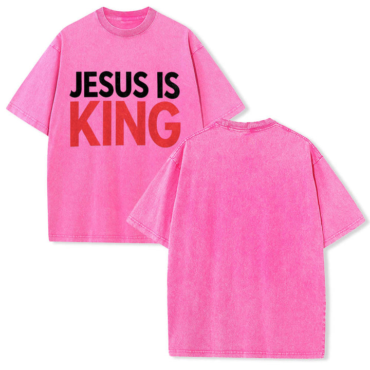 Christianartworkshop T-shirt délavé à imprimé typographique gras en blocs de deux niveaux « Jésus est roi » - image 15
