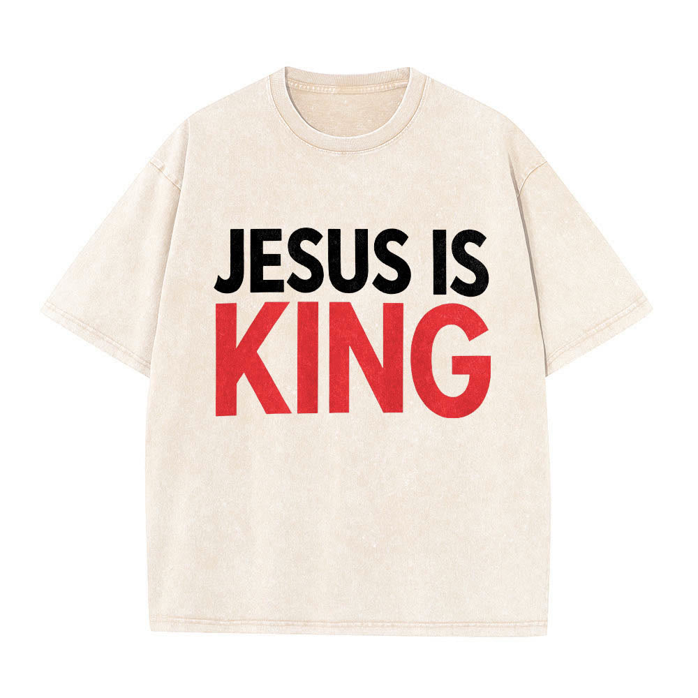 Christianartworkshop T-shirt délavé à imprimé typographique gras en blocs de deux niveaux « Jésus est roi » - Beige - 5XL - image 2