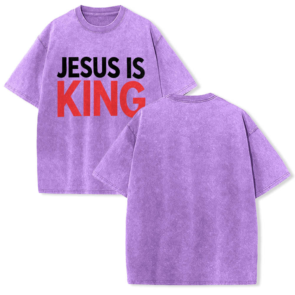 Christianartworkshop T-shirt délavé à imprimé typographique gras en blocs de deux niveaux « Jésus est roi » - image 13