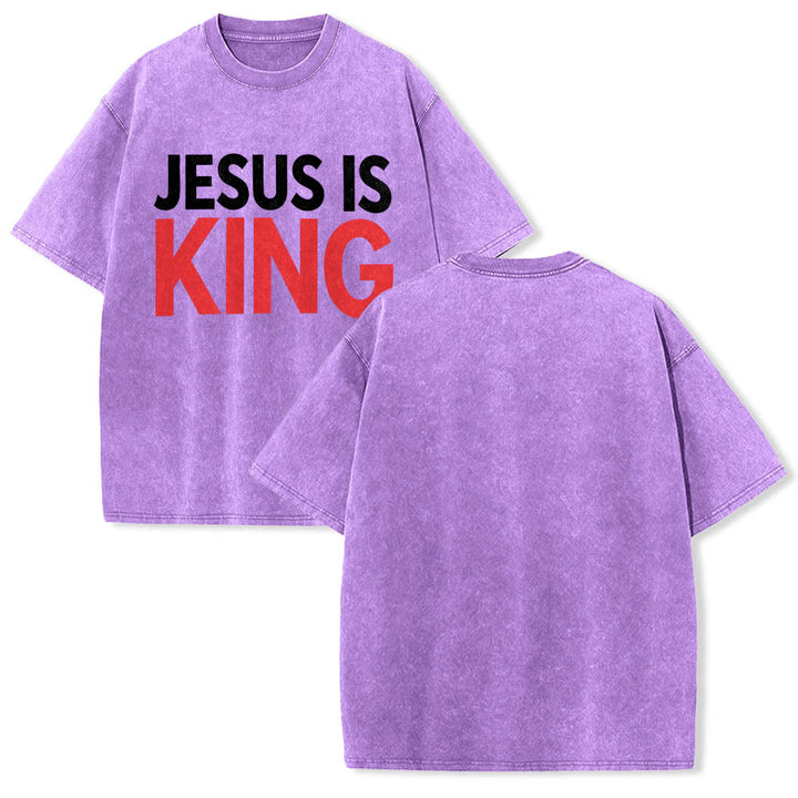Christianartworkshop T-shirt délavé à imprimé typographique gras en blocs de deux niveaux « Jésus est roi » - image 13