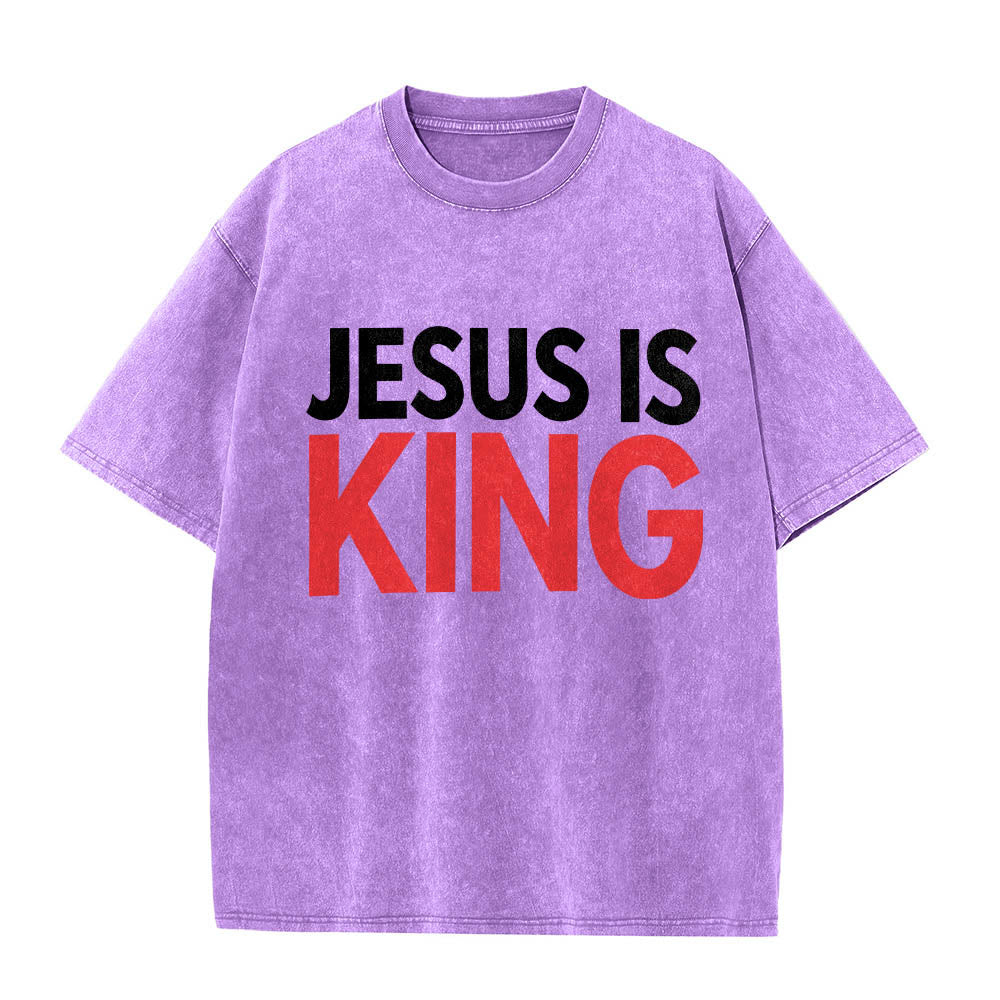 Christianartworkshop T-shirt délavé à imprimé typographique gras en blocs de deux niveaux « Jésus est roi » - Violet - 5XL - image 12