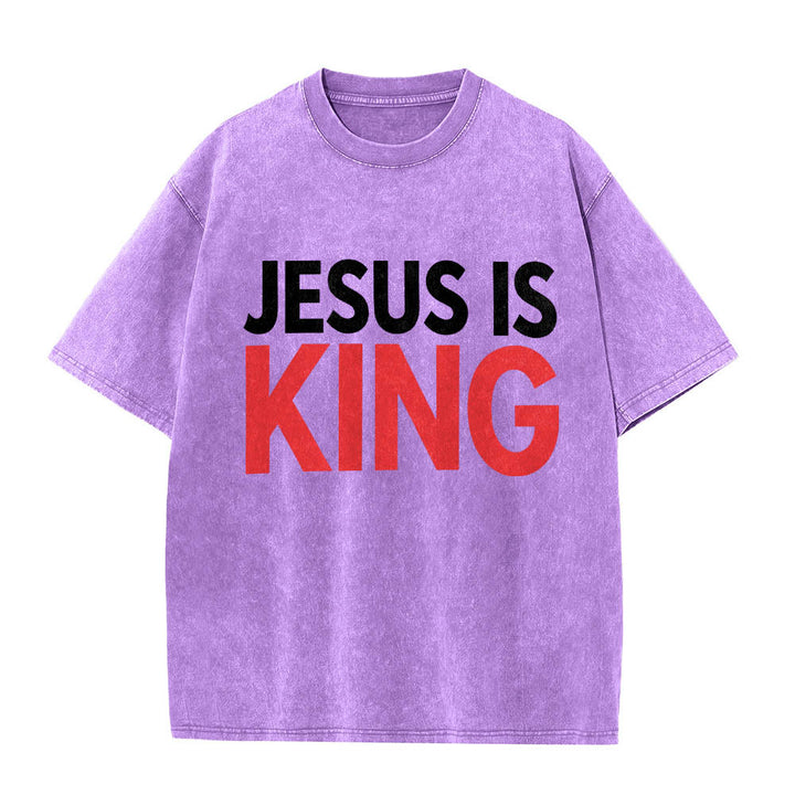 Christianartworkshop T-shirt délavé à imprimé typographique gras en blocs de deux niveaux « Jésus est roi » - Violet - 5XL - image 12
