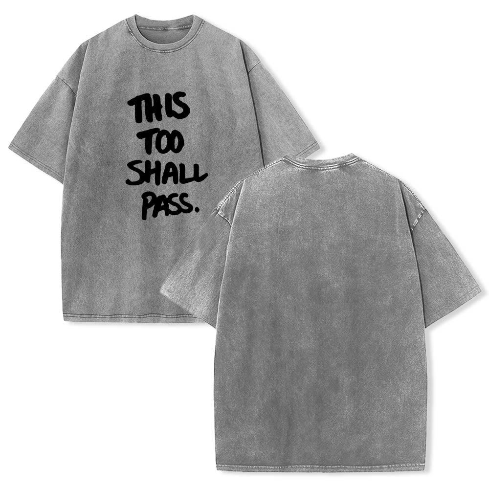 Christianartworkshop T-shirt délavé avec inscription manuscrite verticale « This Too Shall Pass » imprimée sur le devant - image 7