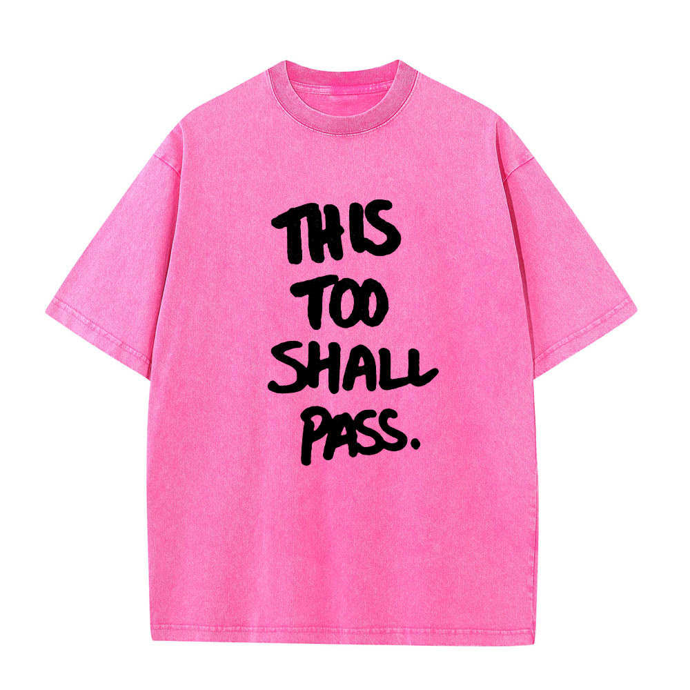 Christianartworkshop T-shirt délavé avec inscription manuscrite verticale « This Too Shall Pass » imprimée sur le devant - Rose - 5XL - image 14