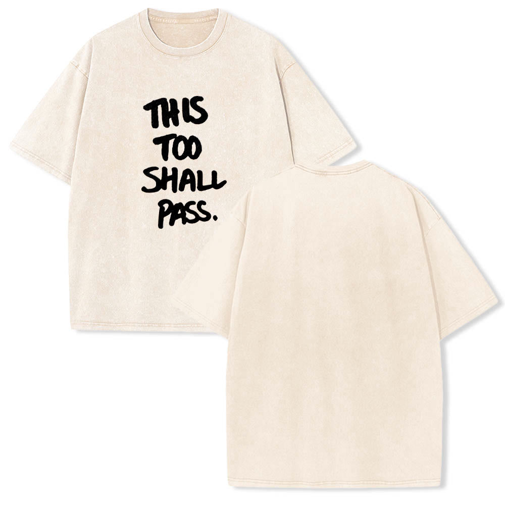 Christianartworkshop T-shirt délavé avec inscription manuscrite verticale « This Too Shall Pass » imprimée sur le devant - image 3