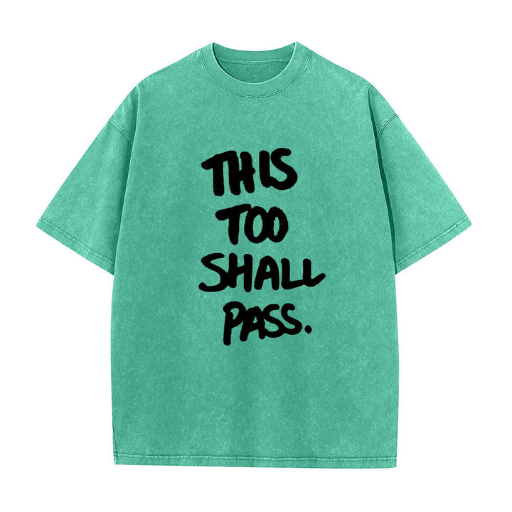 Christianartworkshop T-shirt délavé avec inscription manuscrite verticale « This Too Shall Pass » imprimée sur le devant - Vert - 5XL - image 10